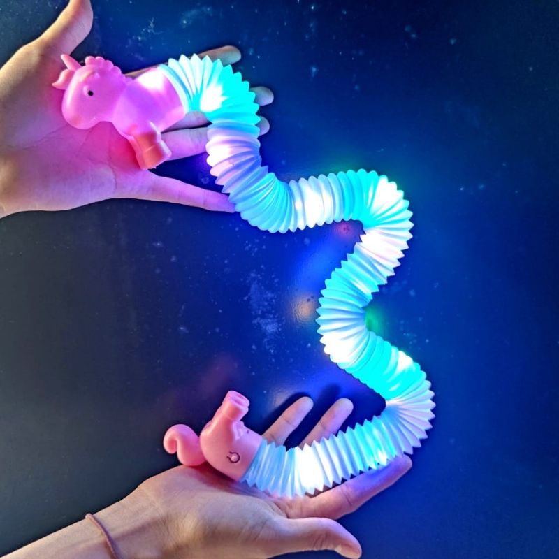 Mainan Pop Tubes Besar Unicorn Nyala LED Pop Tube Mainan edukasi - mainan selang motorik