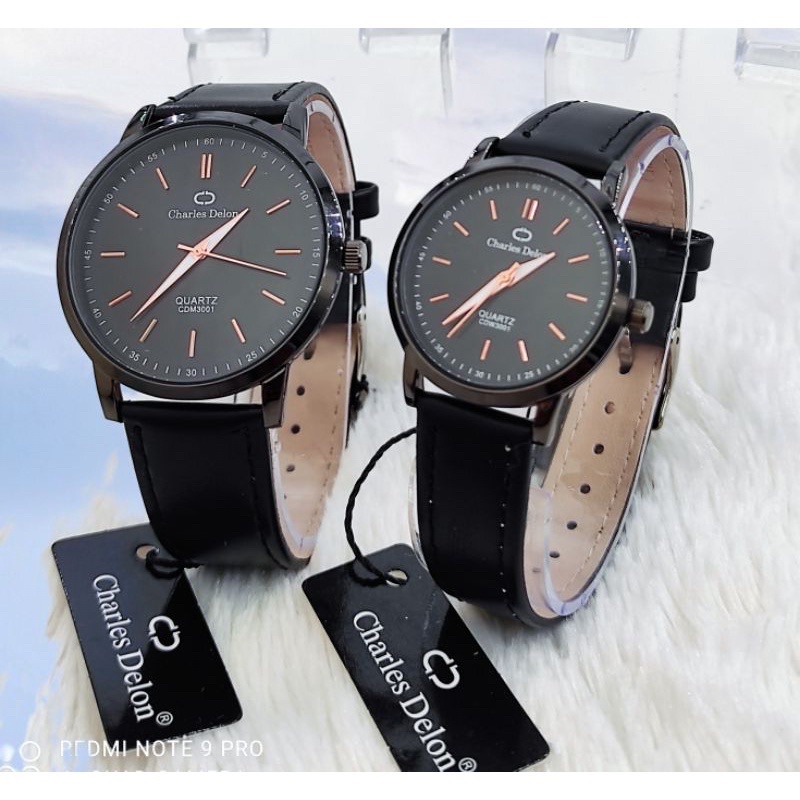 jam tangan couple charles delon kulit tipis original anti air