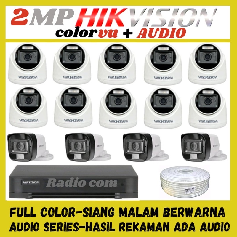 PAKET CCTV HIKVISION COLORVU 2MP 16 CHANNEL 14 KAMERA AUDIO SERIES FULL COLOR