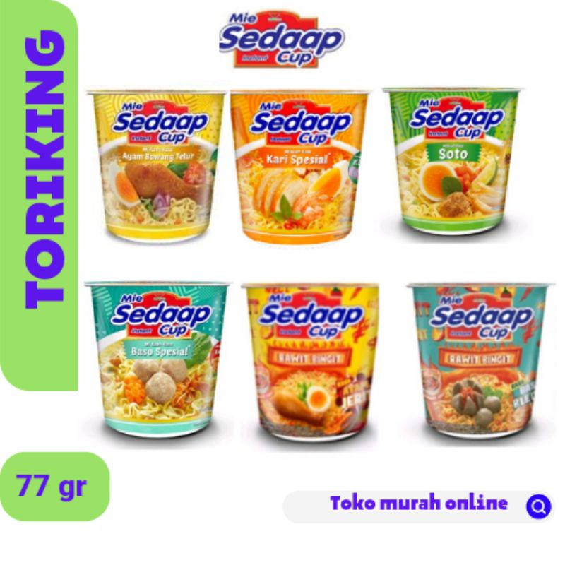 

MIE SEDAAP CUP - SOTO,/AYAM BAWANG/AYAM JERIT/KARI/BASO/BASO BLEDUK 81gr MURAH!!!