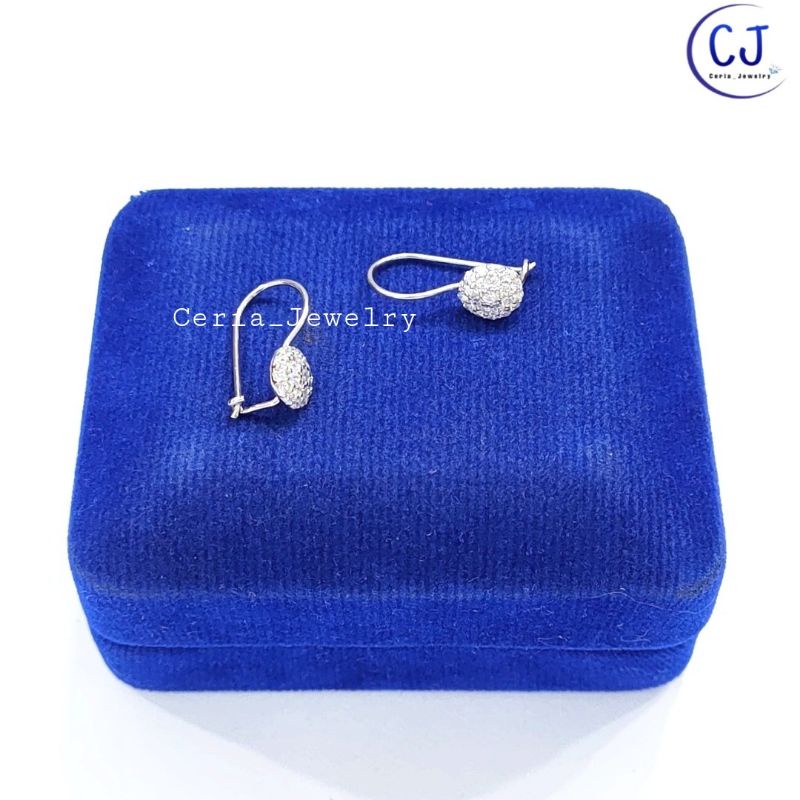 Anting Perak Asli Silver 925 Lapis Emas Putih Model Desi Permata Bulat - Perhiasan Perak