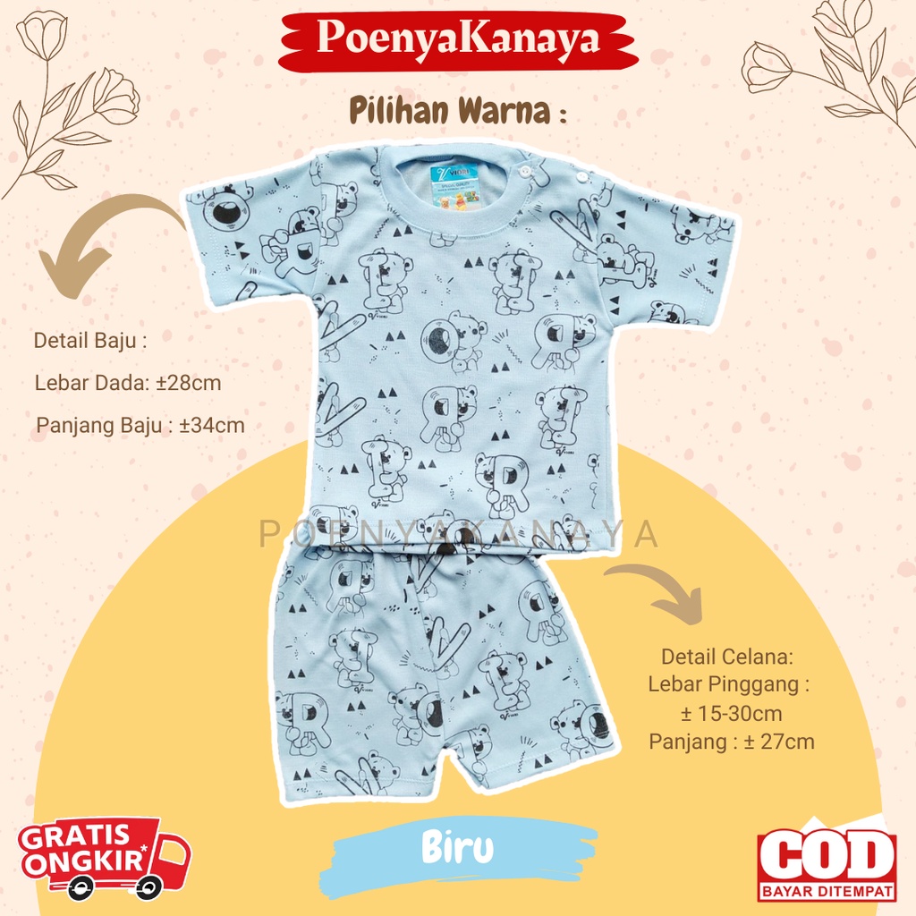 Setelan Baju Bayi Piyama PENDEK BERUANG ALFABETH  WARNA Viori Size 6-18 Bulan STL09