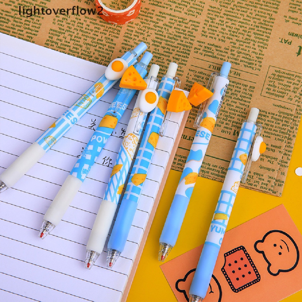 (lightoverflow2) Pulpen Gel Retractable Motif Kartun Telur / Keju Untuk Alat Tulis Sekolah / Kantor