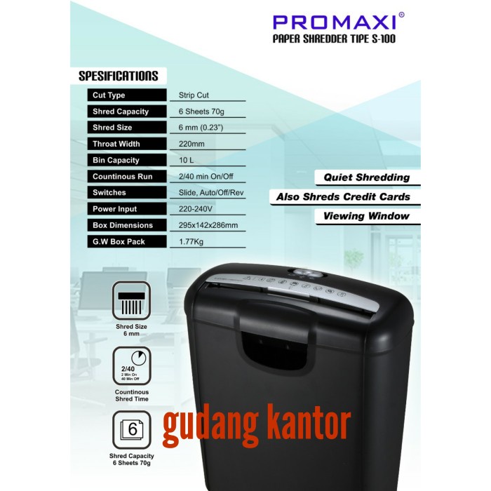

PAPER SHREDDER PROMAXI S100 Strip Cut MESIN PENGHANCUR KERTAS S 100