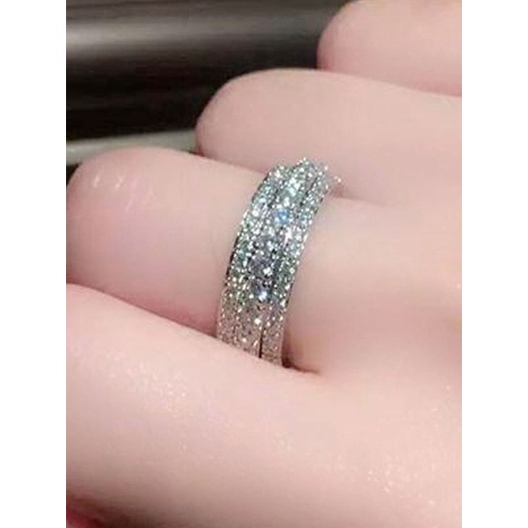Fancyqube Cincin Zircon Kubik Berkilau Warna Silver Untuk Wanita