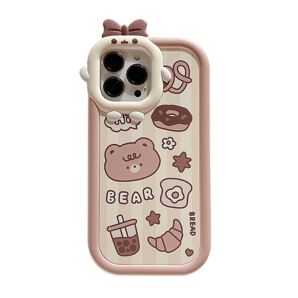 Case Pelindung 2 IN 1 Motif Kartun Beruang 3D Warna Pink Untuk Iphone 14 11 12 13 PRO MAX