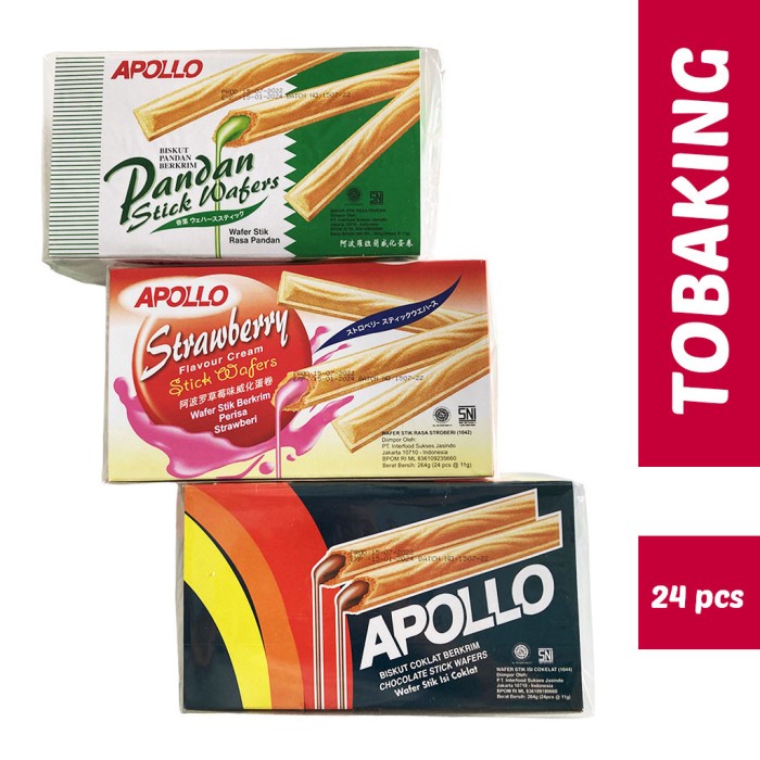 

Apollo stick wafer biscuit berkrim pandan coklat strawberry