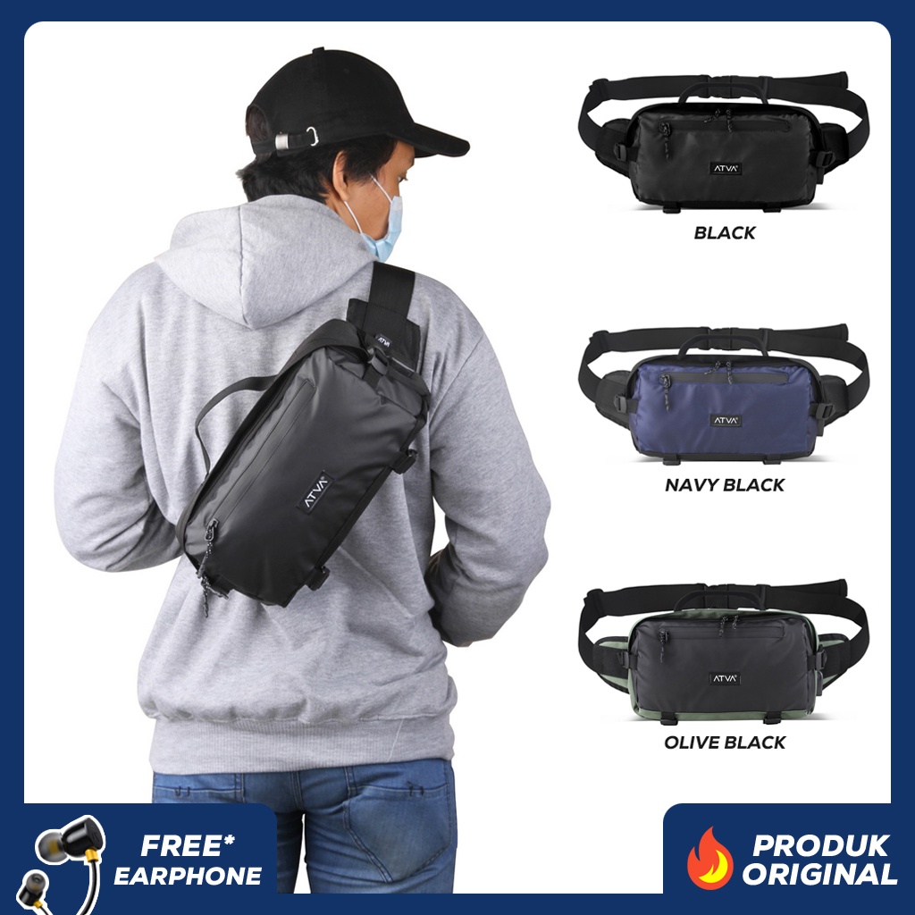 ROGUE BLACK ORIGINAL x ATVA Tas Selempang Hitam Casual Pria Waterproof Waistbag Jalan Santai Main Hangout Nongkrong Waist Bag Distro Remaja Dewasa Daily Simple Sling Bag Premium Mini Slingbag Tas Slempang Outdoor Kecil Pinggang Bahu Dada Branded Kekinian