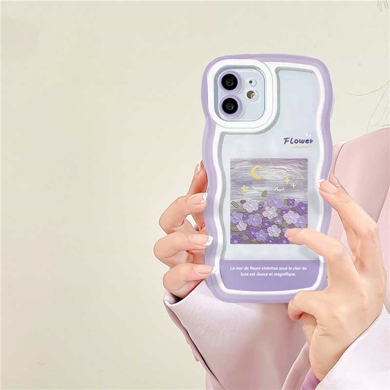 Casing TPU Realme C30 C31 C35 C21Y C25Y C21 C25 C11 C25 C17 C15 C12 C3 C2 8i 7i 5 5i 6i 7 Pro Motif Lukisan Bunga Ungu