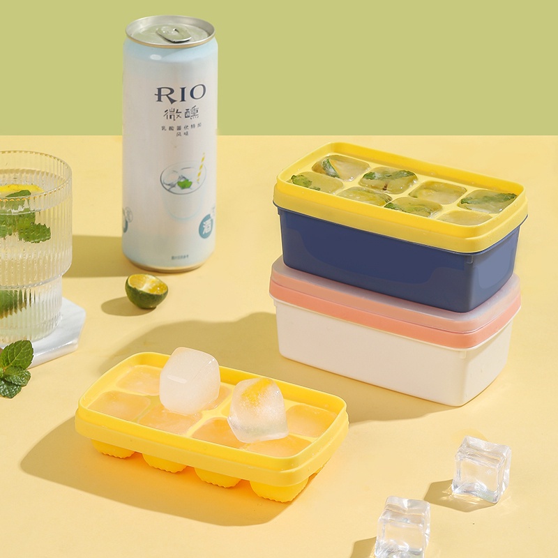 POTE Cetakan Es Batu 8 Tray Silikon Model Tekan Wadah Box Sekop Es Press Type Ice Cube Making Box Ice Storage