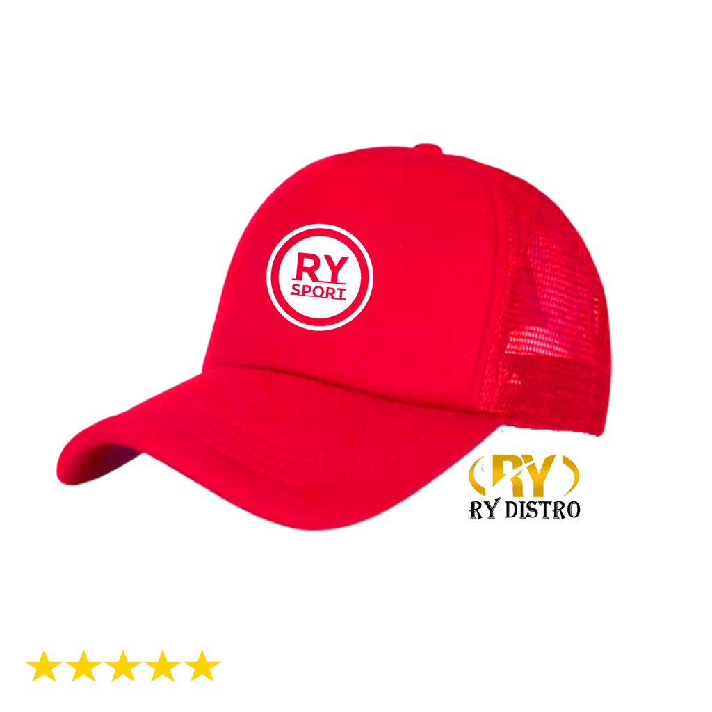 COD ...  Topi Jaring Pria Trucker RY Sport Bulat Motif Putih Pria Wanita / Topi Keren / Topi Basebal