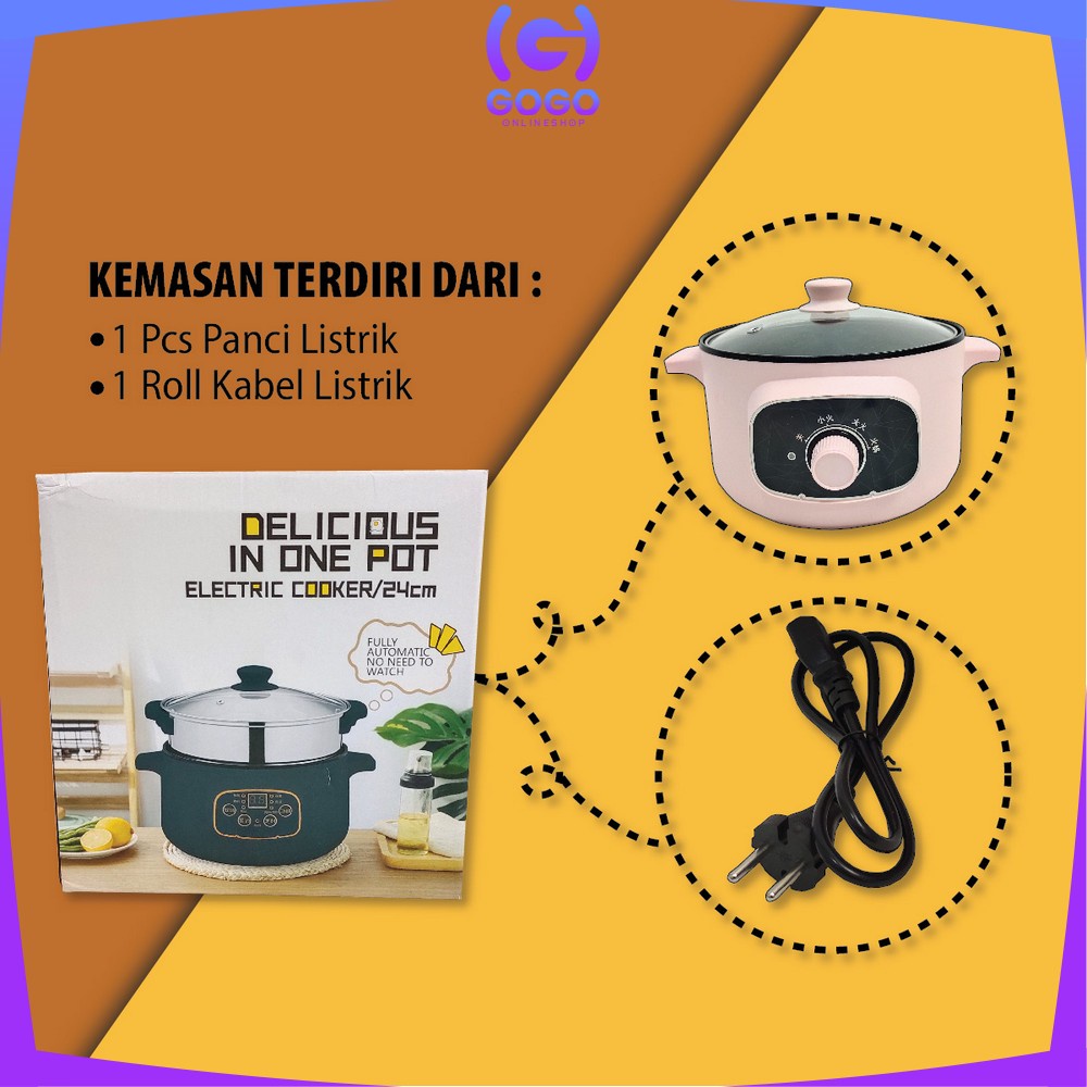 GOGO-C519 Panci Listrik Eletrik Portable Serbaguna / Pan Anti Lengket Kukusan Stainless / Electric Cooker Multifungsi