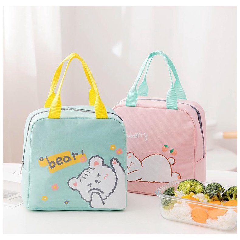 Lunch Bag Kartun / Tas Bekal Karakter Bahan Canvas Dengan Aluminium Foil