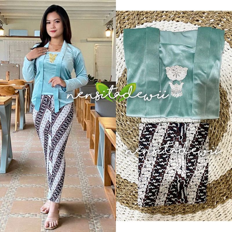 [1 SET] Kebaya Kutubaru + Rok Plisket / Kode : DW01, Banyak Pilihan Motif