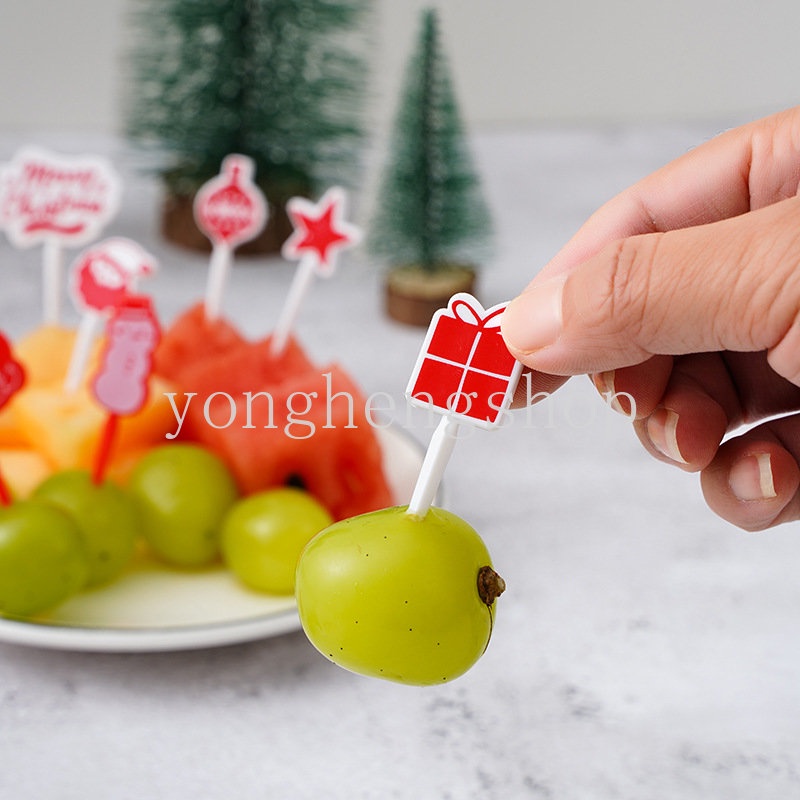 8pcs / set Garpu Buah / Dessert / Kue / Bento Mini Motif Kartun Natal Untuk Dekorasi Pesta