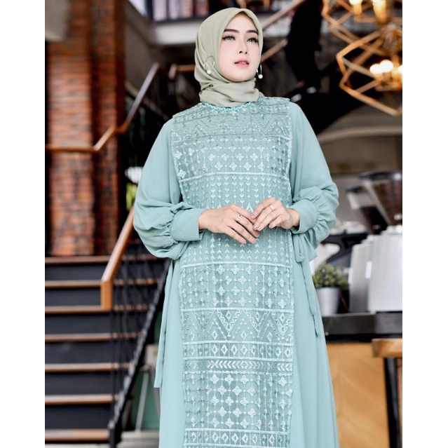 Gamis Rompi Tiara Full Payet / Dress Tulle Mutiara Kombinasi Ceruty Babydoll / Gamis Pesta Modern / 
