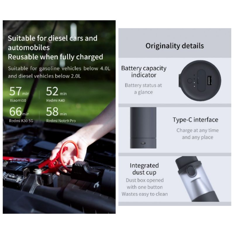 Lydsto Portable Mini Vacuum Cleaner Car Power Bank + Jumper Aki