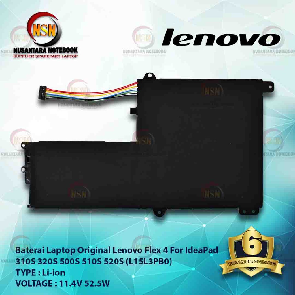 Baterai Laptop Original LENOVO Ori Flex 4 IdeaPad 310S 320S 500S 510S 520S L15L3PB0