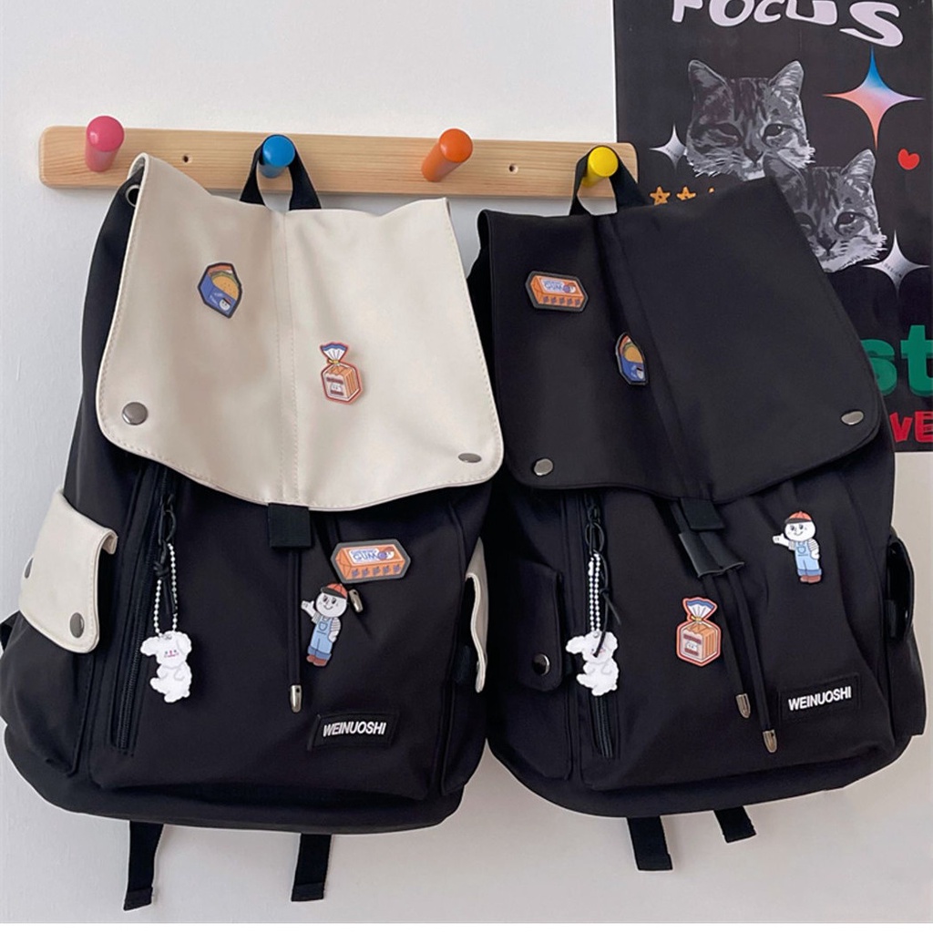 ▧♛Sera impor Jepang Harajuku jalan perkakas ransel pria versi Korea dari retro tas sekolah ransel berkapasitas besar untuk siswa perempuan