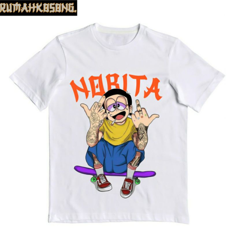 Tshirt Baju Kaos Distro Nobita Skate / Kaos Distro Pria Wanita