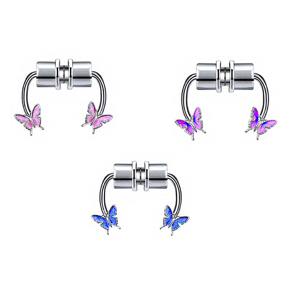 Cincin Klip Hidung Magnet Butterfly Bahan Stainless Steel