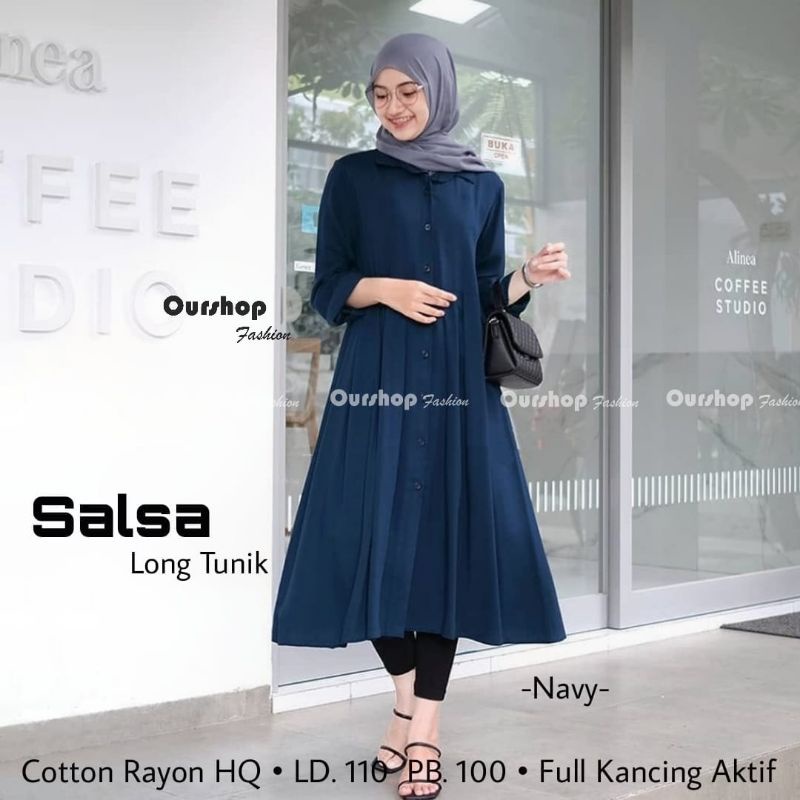 Tunik Panjang Ld 110 Fashion Women Style.Bahan Katun Rayon Depan Full Kancing Aktif