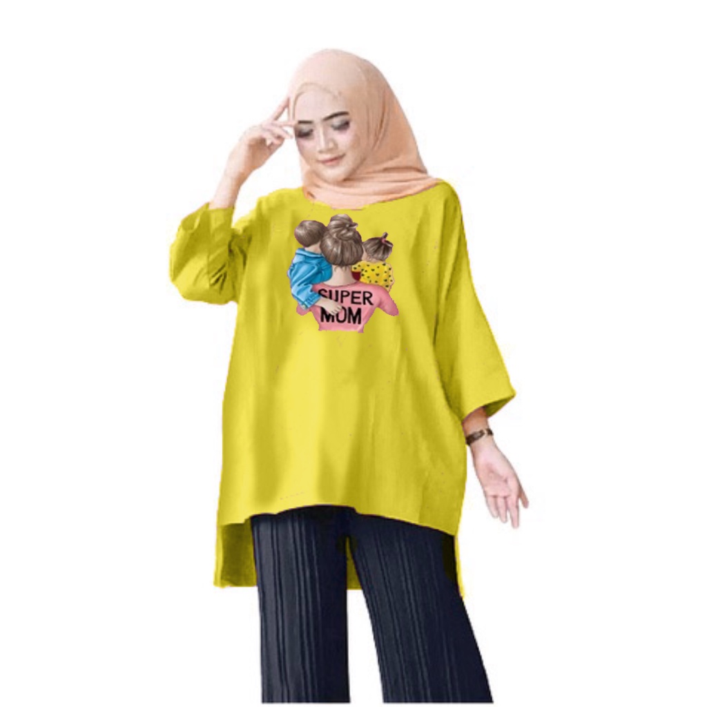 Tunik Jumbo SUPER MOM / Atasan Wanita Lingkar dada 130cm/XL,XXL