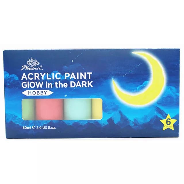 

PHOENIX ACRYLIC PAINT/CAT ACRYLIC/akrilik GLOW IN THE DARK 6 CLR X 60ML