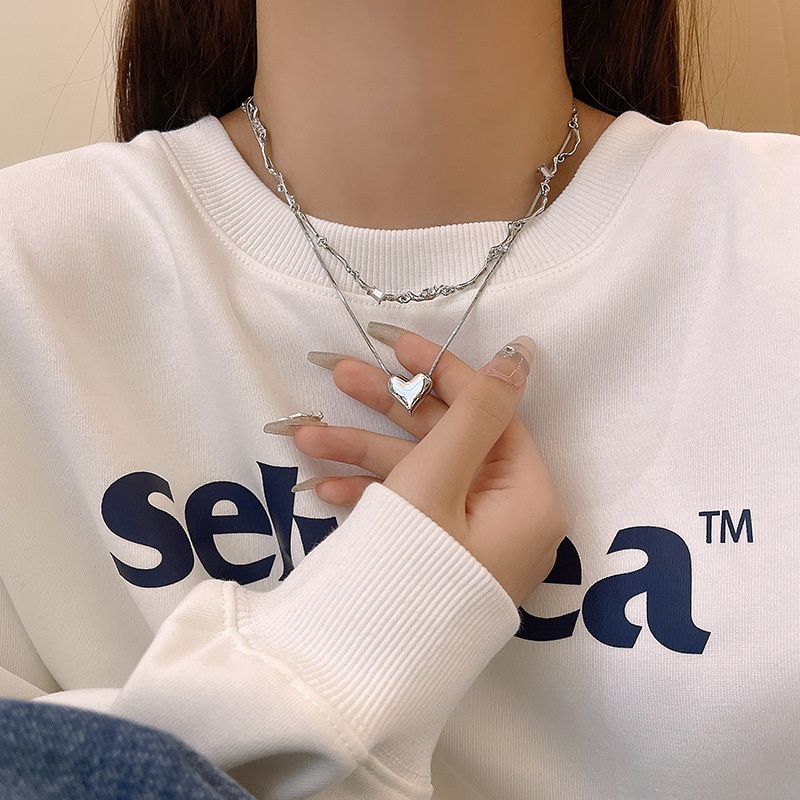 Kalung Choker Bahan Titanium steel Double layer Dengan Liontin Hati