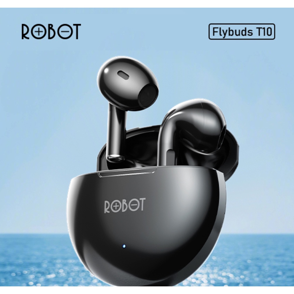 Earphone Bluetooth Robot T30 - Flybuds T10 TWS Handsfree Airbuds Wireless Headset Black