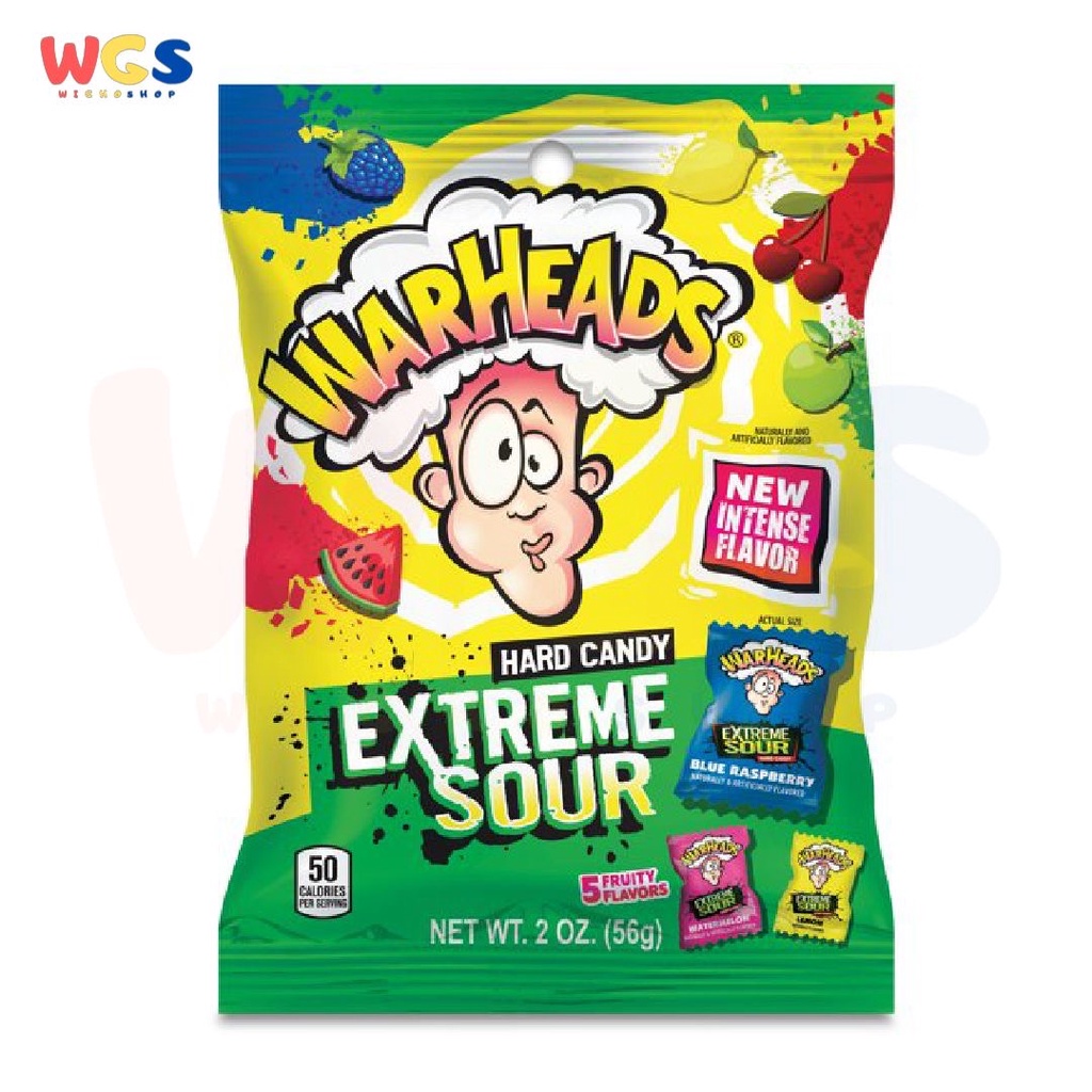 Permen Warheads Hard Candy Extreme Sour New Intense 5 Flavor 2oz 56g