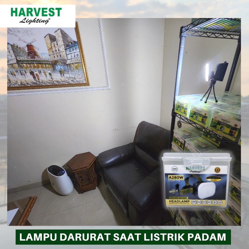 A280W HARVEST LIGHTING Senter Kepala LED Super Terang FLOODLIGHT  - Paket Isi 3 -  Headlamp PREMIUM Lampu Emergency Travel Tambang Hunting Rechargeable Original Bergaransi