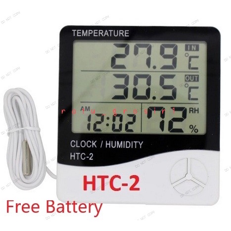 HTC-2 Thermometer Suhu Hygrometer Clock Temperature Humidity HTC-2