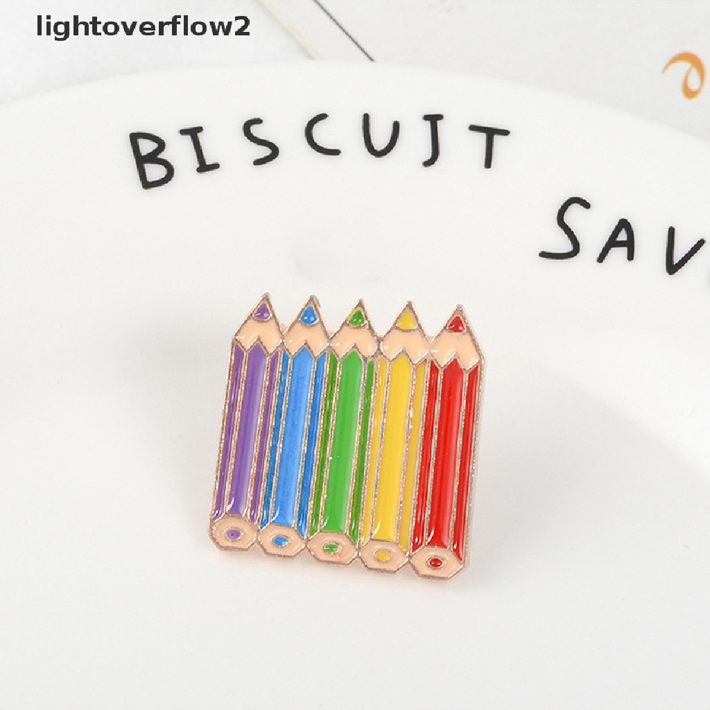 (lightoverflow2) Bros pin Enamel Bentuk Pensil Warna Untuk Aksesoris Pakaian Denim Anak Perempuan