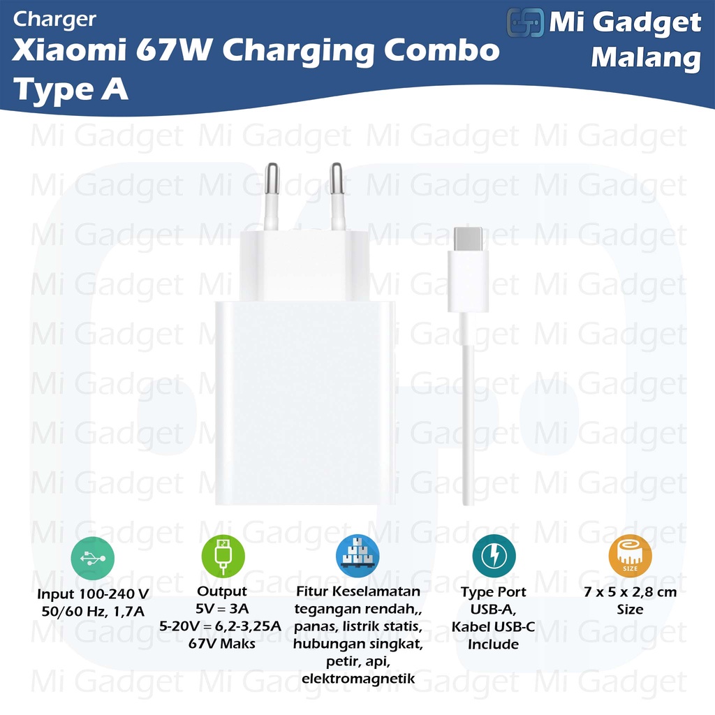 Kabel Wall Charger Xiaomi Adaptor Cable 67W Watt Cas Ori Garansi Resmi