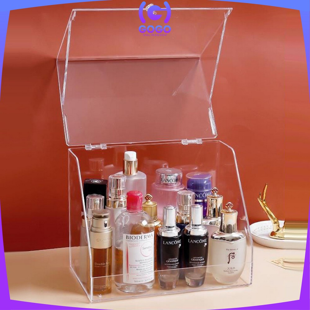 GOGO-K133 Rak Kosmetik Acrylic Transparan Dengan Penutup Anti Debu Storage Box / Tempat Penyimpanan Laci Rak Make Up Skincare Organizer Laci Multifungsi