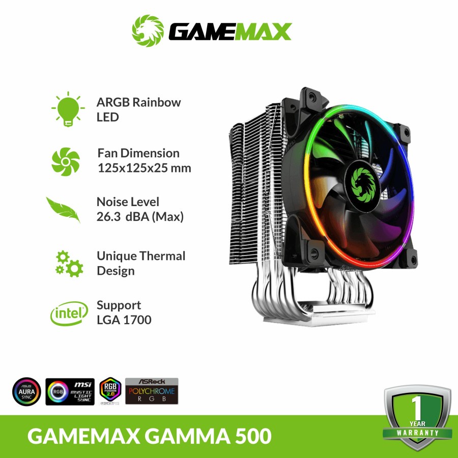 Gamemax Gamma 500 Rainbow CPU Coller - Garansi Resmi