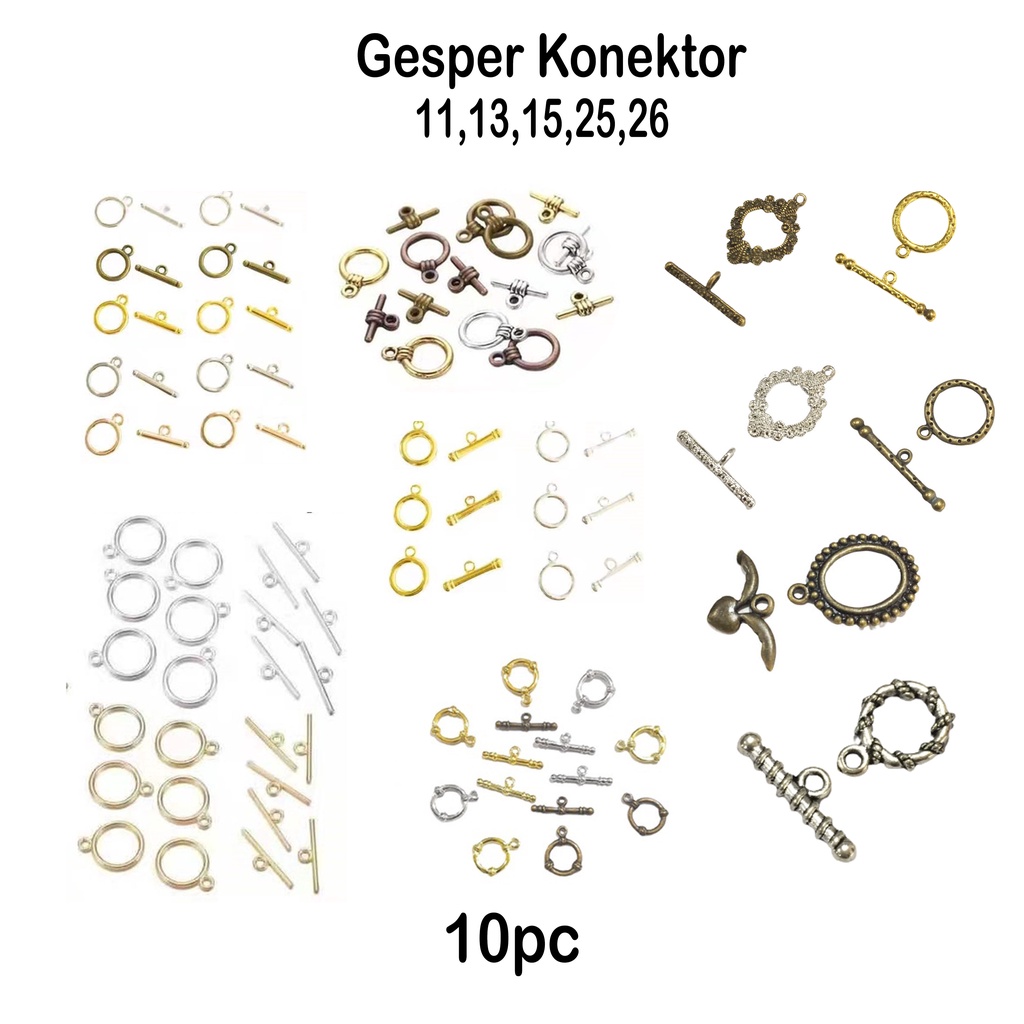 Gesper konektor gelang/kalung Uk 11mm, 13mm ,15mm ,25mm &amp; 26mm Harga/10set