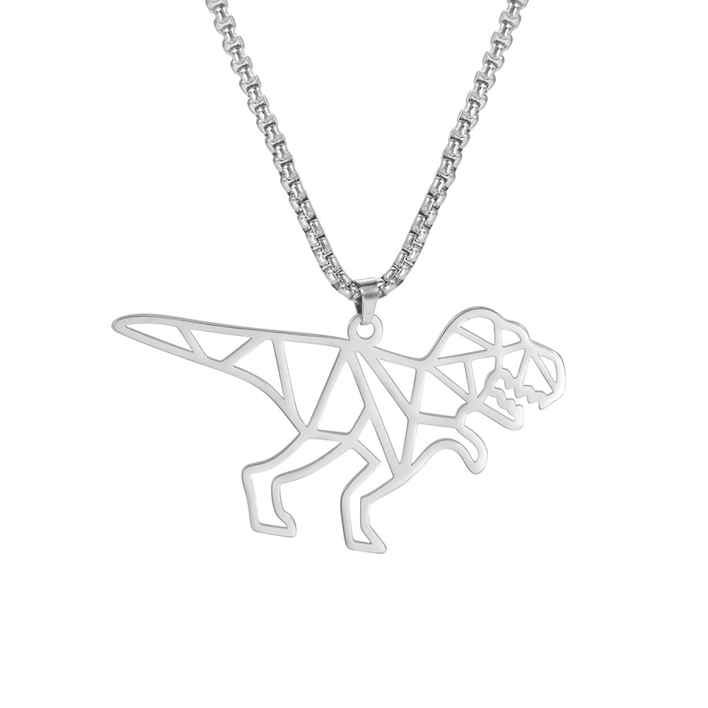 Kalung Liontin Dinosaurus Tyrannosaurus Rex Hollow Bahan Stainless Steel Gaya Hip Hop