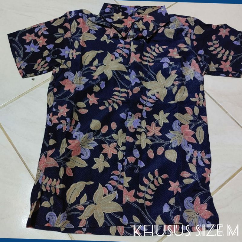 COUPLE KEMEJA BATIK DAN ROK / BATIK SARIMBIT / BATIK KEBAYA MOTIF BUGENVILE NAVY