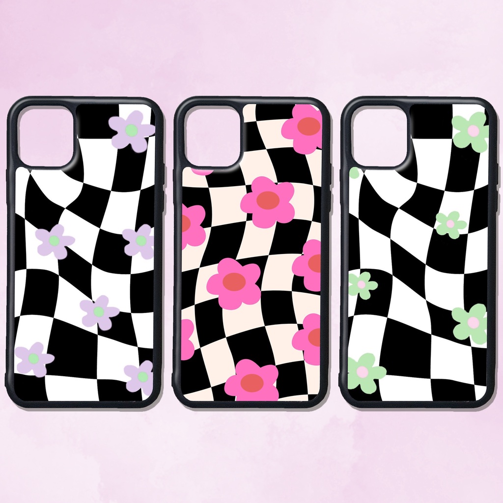 CASE CUSTOM RUBBER IPHONE ANDROID CASING ALL TYPE TEMA CHECKERBOARD FLOWER BUNGA AESTHETIC PATTERN Y