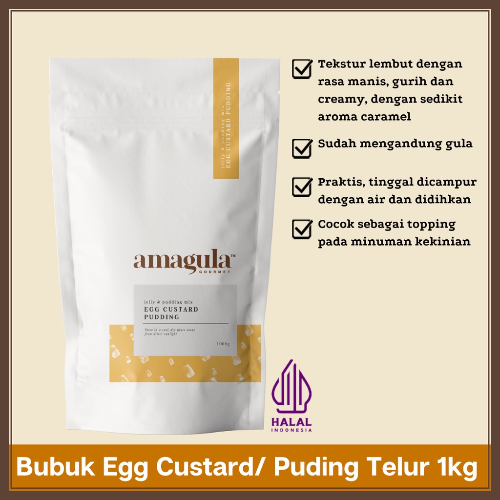 

AMAGULA BUBUK PUDING RASA EGG CUSTARD/ EGG CUSTARD PUDDING MIX/ PREMIX 1000G (1KG) - UNTUK TOPPING MINUMAN BOBA KEKINIAN DAN DESSERT– HALAL