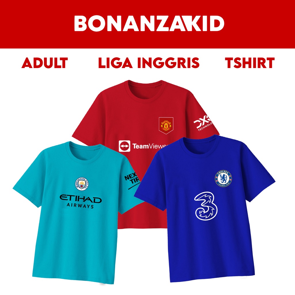 Baju Kaos Bola Liga Inggris Manchester United Manchester City Size Dewasa Sampai Big Size Bahan Katun Combed 30s