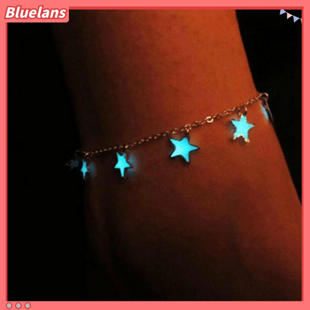 Gelang Kaki Pantai Model Rumbai Bintang Pentagonal Warna Biru Fluorescent Untuk Unisex