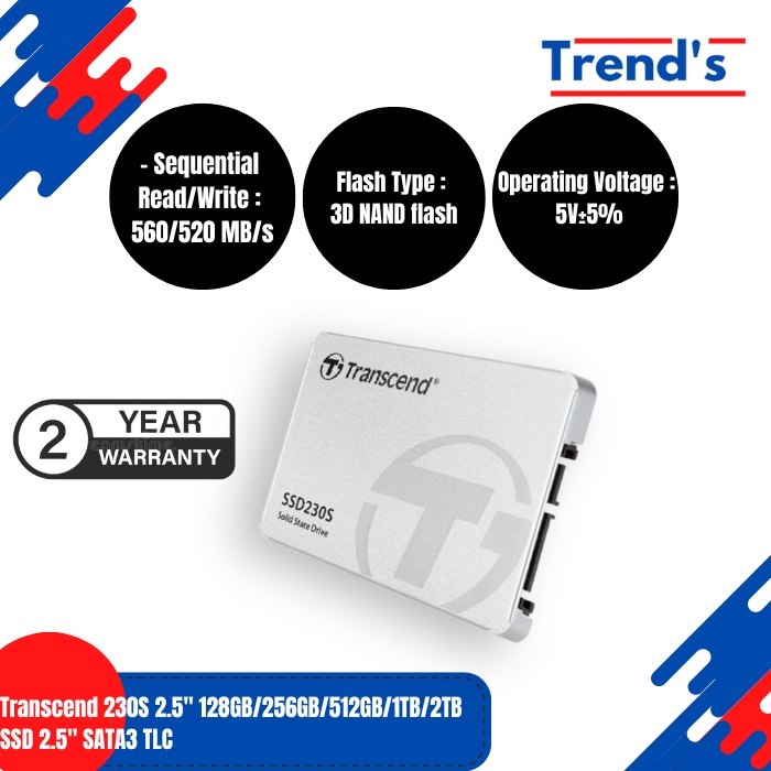 SSD Transcend SATA 230S 2.5&quot; 128GB/256GB/512GB/1TB/2TB TLC