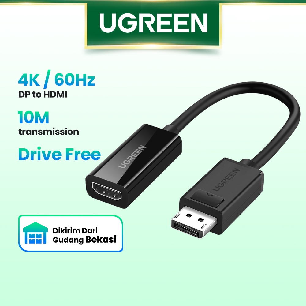 【Stok Produk di Indonesia】Ugreen 4kx2k Kabel Adapter DisplayPort DP Ke HDMI Untuk Proyektor HP / Dell Laptop