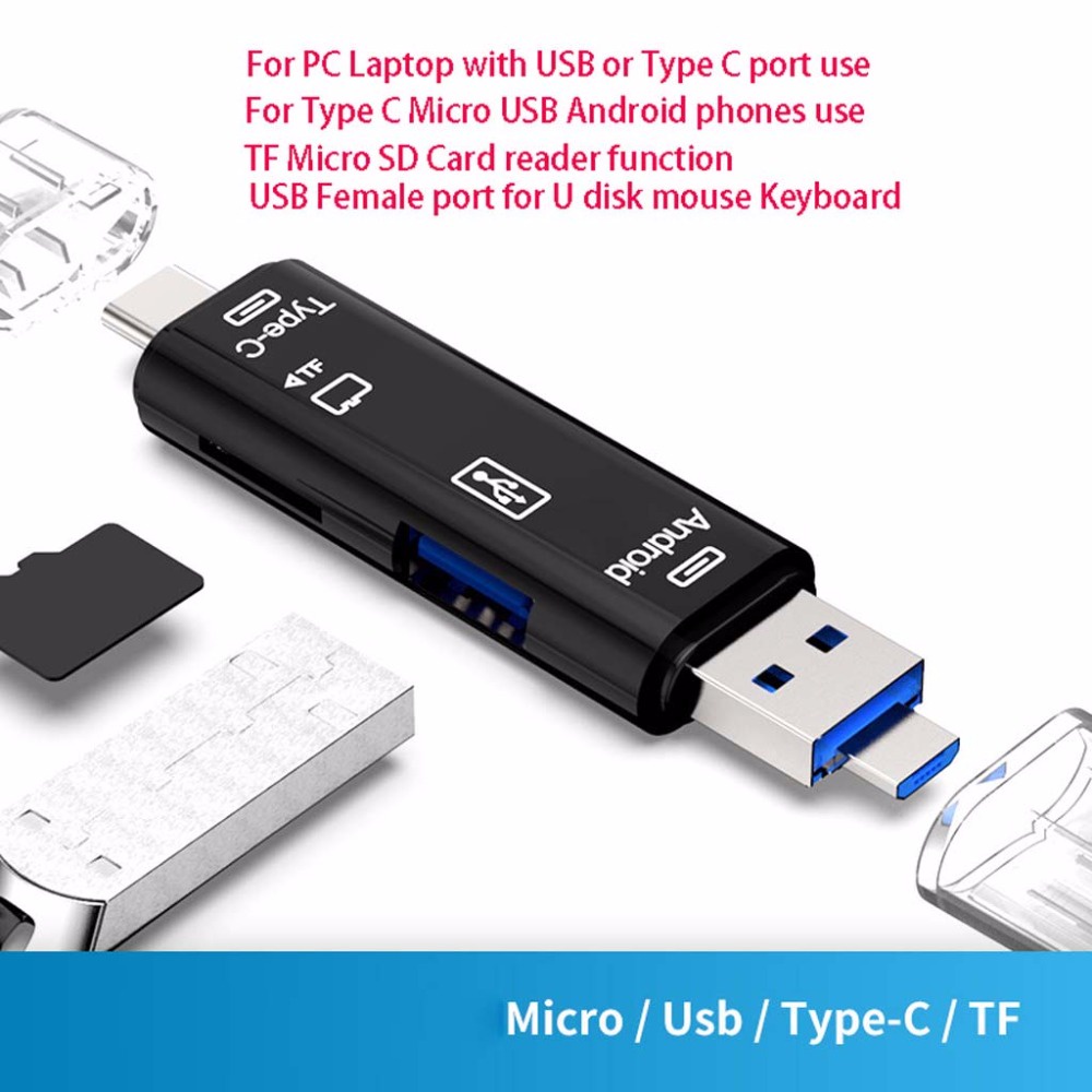 Natrberg Portable OTG Card Reader USB Type C Micro USB - OMCR1HBK