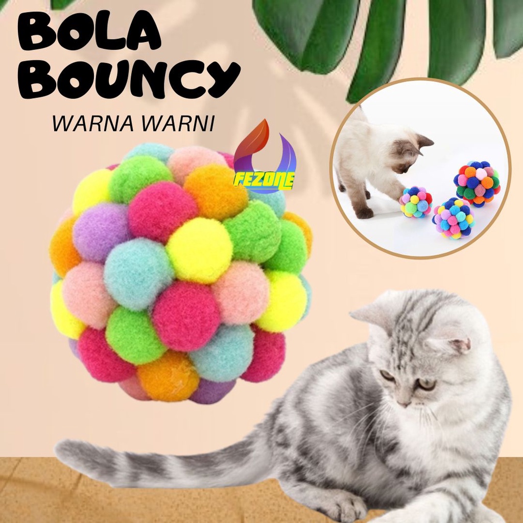 Mainan Kucing Bola Pom Pom Bulu / Mainan Kucing / Mainan Bola FEZONE