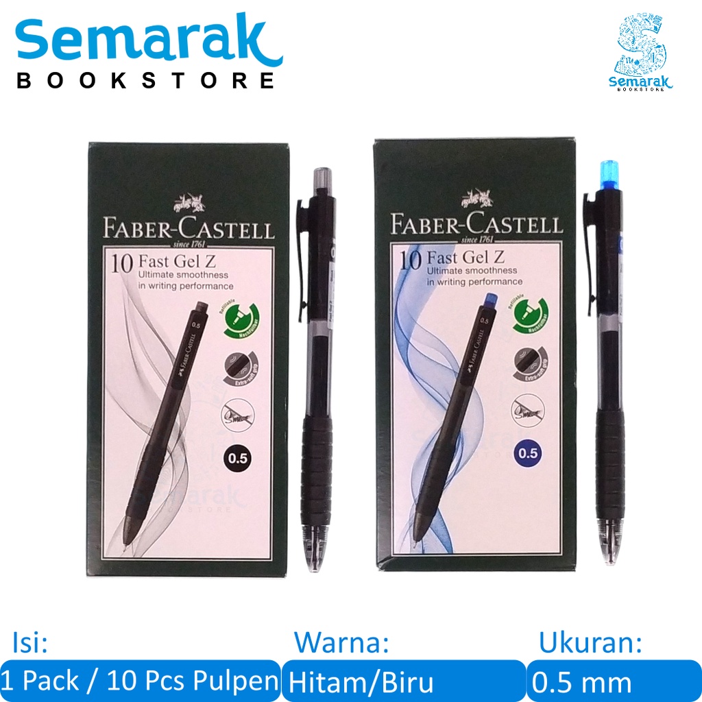 

Faber Castell Fast Gel Z Ballpoint Pulpen Cetek 0.5 - Hitam / Biru [1 Pack / 10 Pcs]