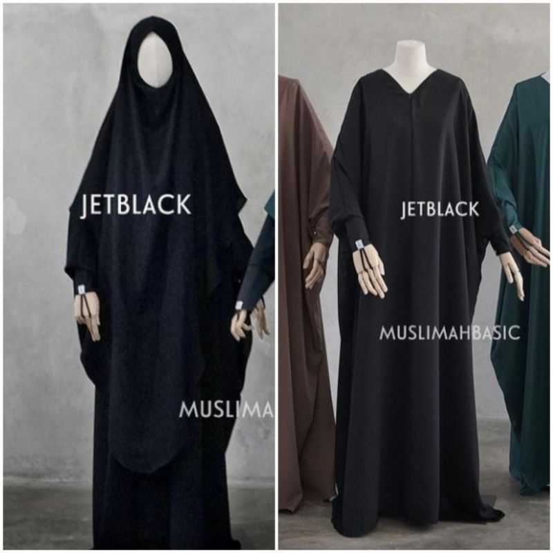 MUSLIMAH BASIC - ZALINA, FK ABAYA JETBLACK MTA PREMIUM (KIARA SOFTER)